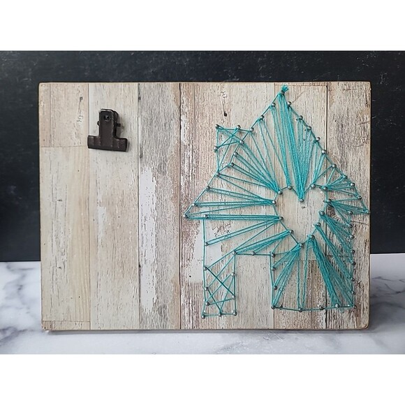 String Art Clipboard Aqua String House Heart Wood Frame Spring Note Clip Easel - Picture 2 of 10